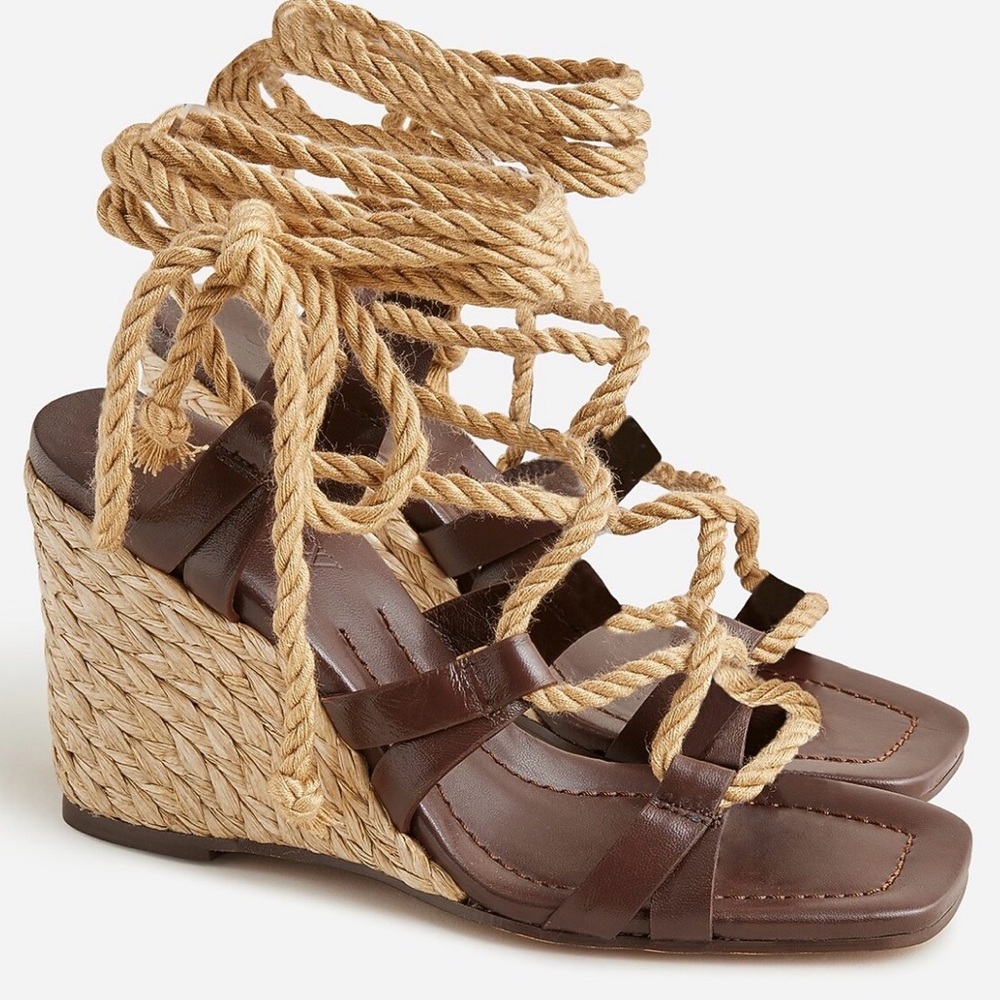 J. Crew Brown Leather Rope Espadrille Wedge Sandals